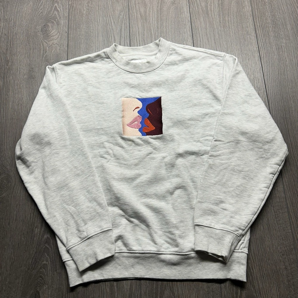 Obey Mens Face Embroidery Crewneck Sweatshirt Heather Gray Streetwear Small